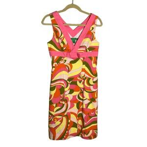 Tibi Vintage Retro Swirl Pattern V Neck V Back Size 4